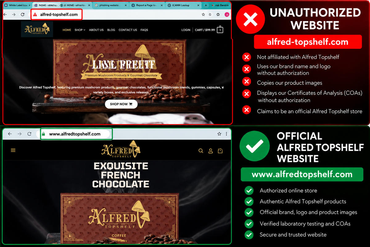 Official Alfred Topshelf Website — Brand Authenticity & Consumer Safety Alert